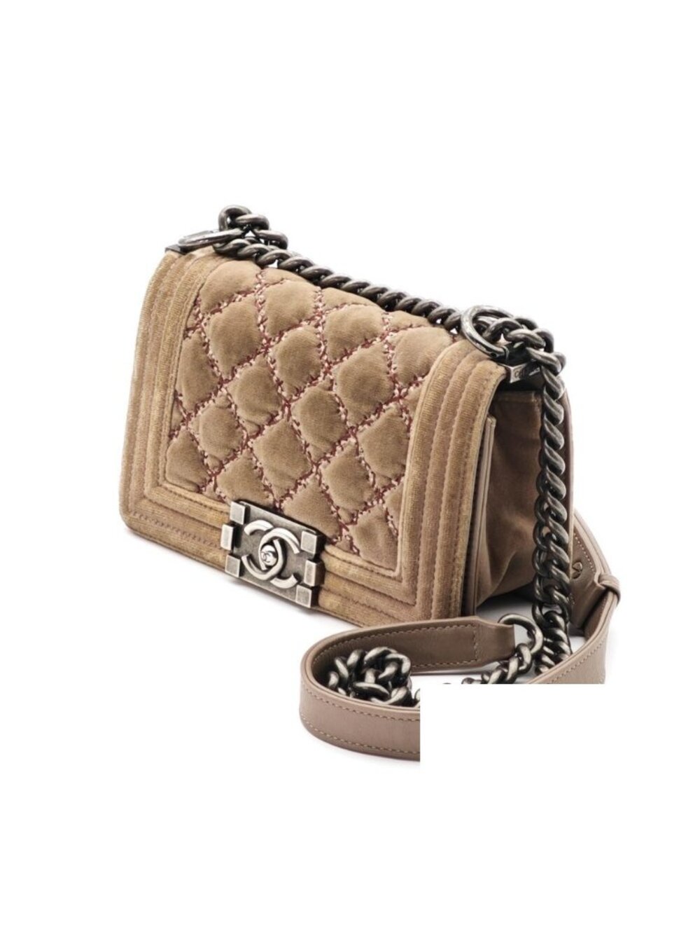 Chanel Shoulder Bag Boy Velvet Light Brown